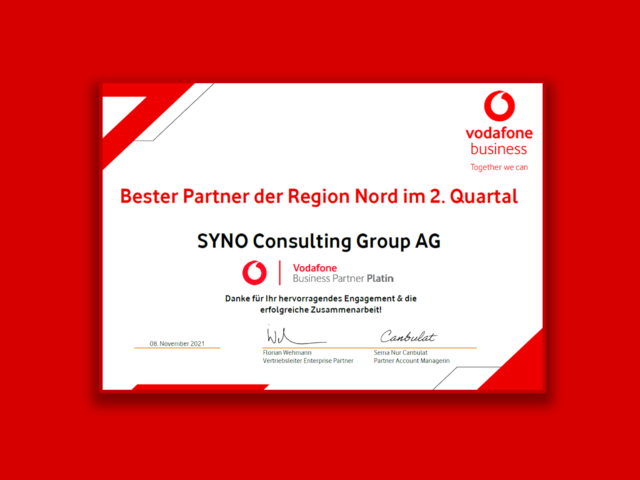Vodafone: SYNO ist erneut bester Partner der Region Nord!